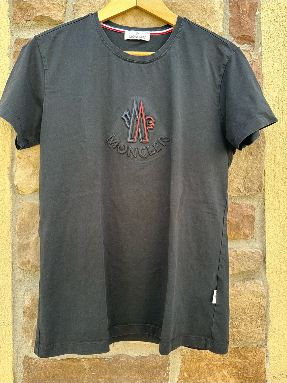 Moncler Black Short-Sleeve Logo Crew T-Shirt with Red & Blue Accents